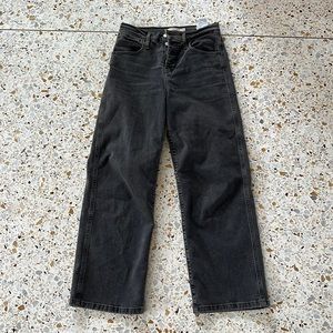 ZARA BLACK MILE HIGH CROPPED WIDE LEG JEANS